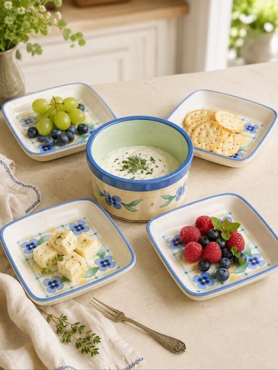 Pfaltzgraff Other - NWT Pfaltzgraff Summer Breeze 5 Pc Tapas Appetizer Plate Dip Bowl Set